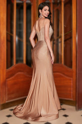 Meerjungfrau Spaghettiträger Champagner Korsett Ballkleid mit Perlen